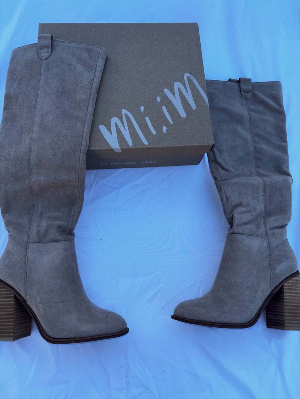 Mi.iM Knee High Boots Size 6 Gray Suede Block Heel
